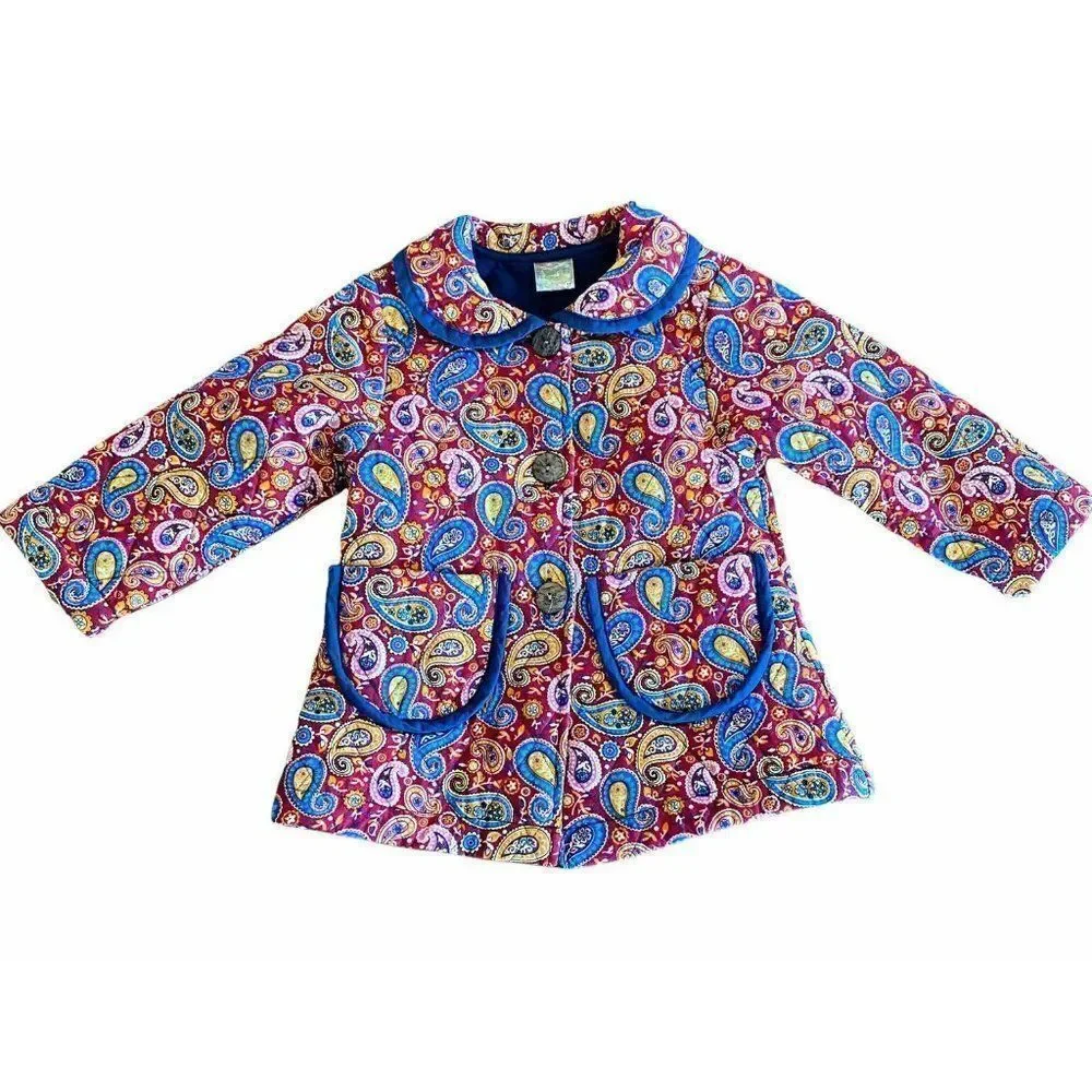Maria Elena Quilted‎ Jacket Paisley Colorful Pockets Size 3T